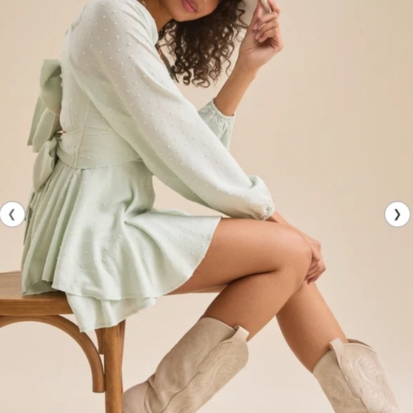 Altar'd State Mini Hailey Mint Green Bow-Back Dress Romper - Picture 3 of 8